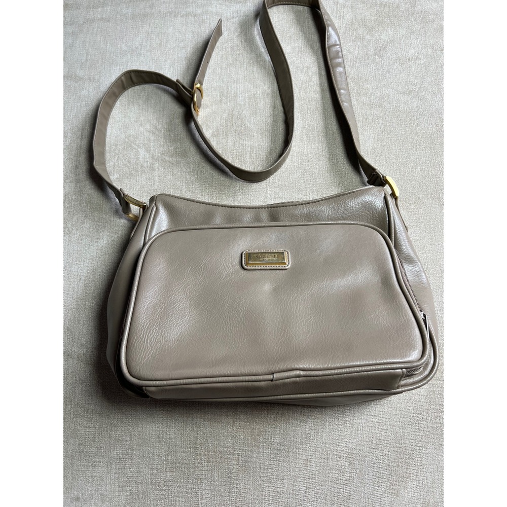 Vintage Rosetti New York Crossbody Bag Taupe Brown Gold Hardware Multi Pocket